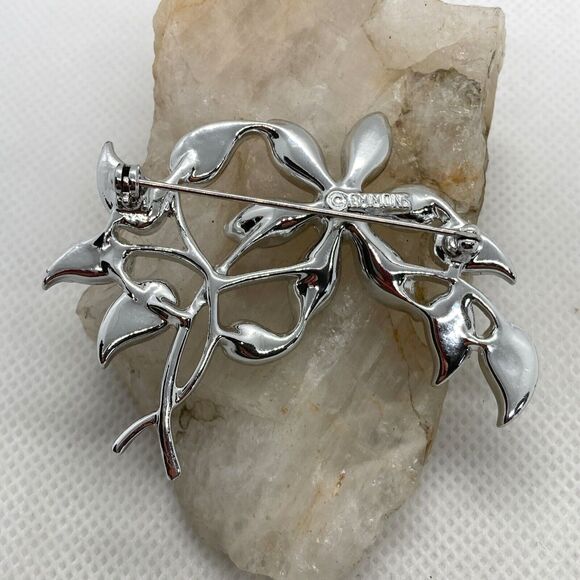 Vintage Lot of 3 Signed Monet Krementz Emmons Silver Tone Pin‎ Brooch Rhinestone - Picture 4 of 16